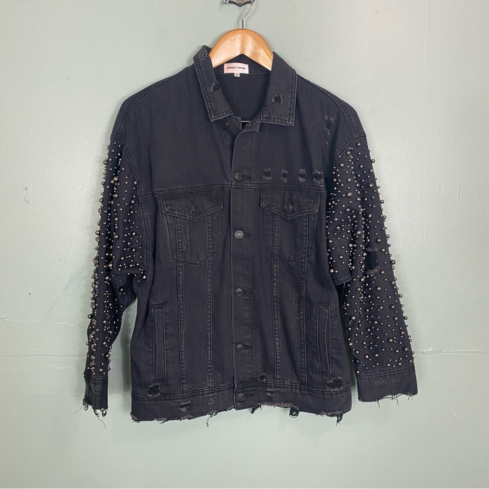 Sunset & Spring Embellished‎ Denim Jean Jacket Black Small